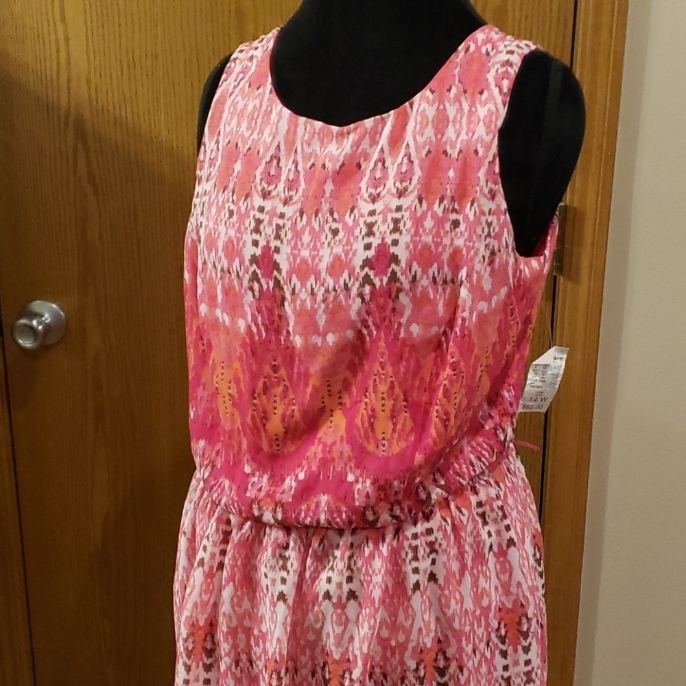 Dress barn pink orange sleeveless abstract dress